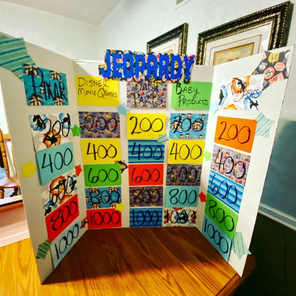Pixar Jeopard Baby shower game board