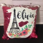 Eiffel Tower with Flowers on sequin pillow 