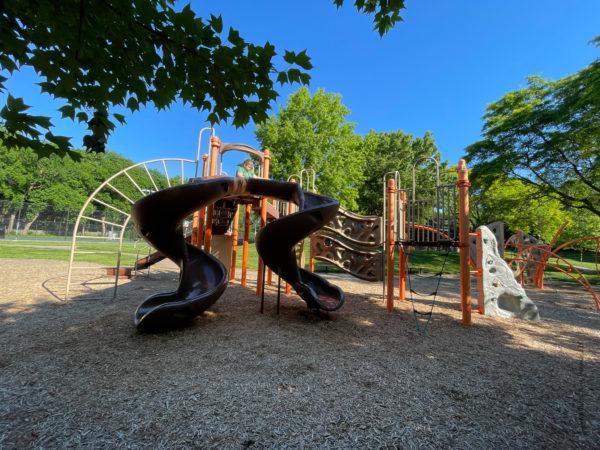 double twisty slide and climbing features at lenexa park