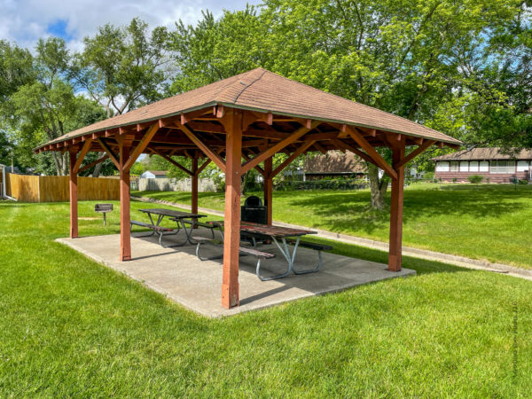 Shelter and picnic tables at Meadowbrook