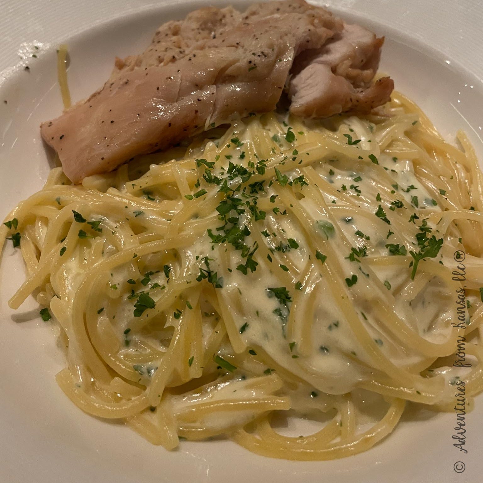 Gluten free Alfredo with chicken in the main dining area on regal princess cruises