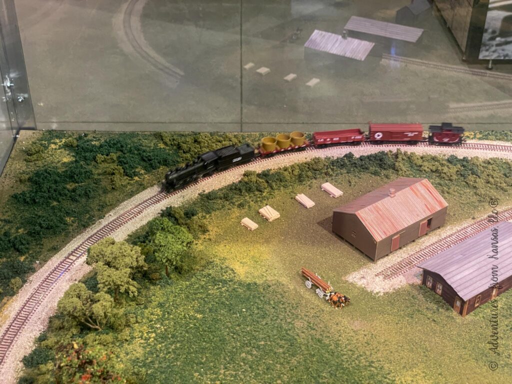 trains on a layout going around a curve